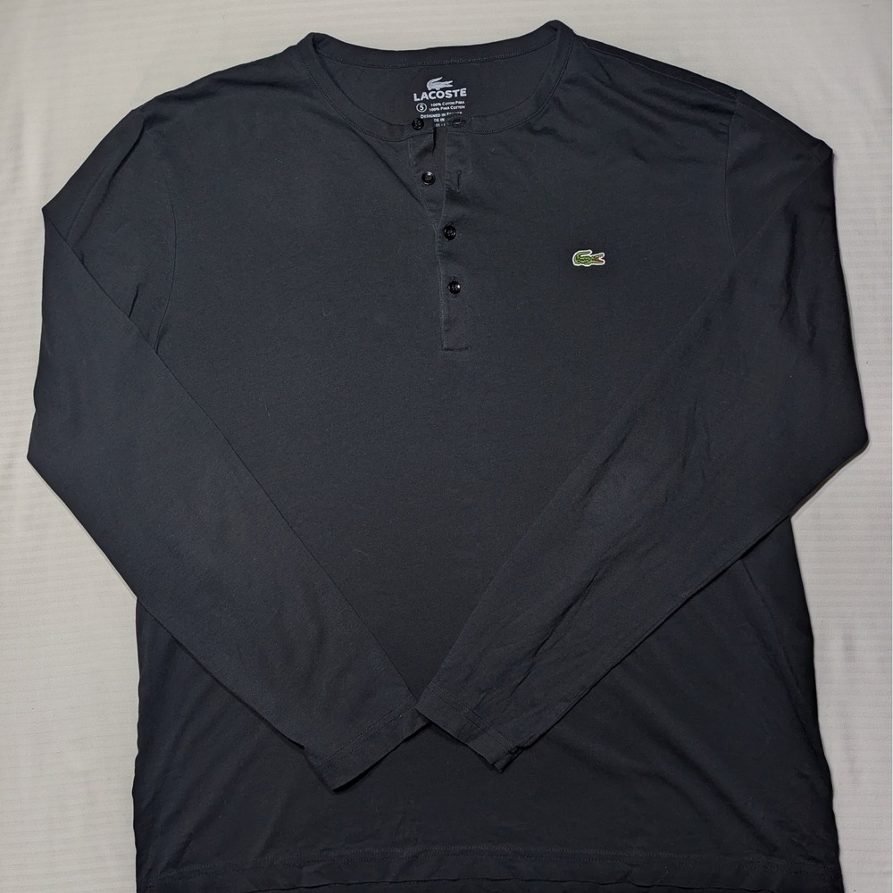 Lacoste Men's Long Sleeve Henley 100% Pima‎ Cotton Size 5 Black Quiet Luxury